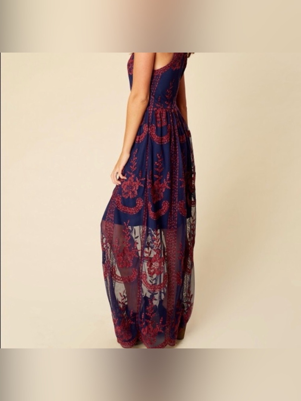 Altar'd State Onawei Maxi Dress Floral Embroidered Size S Boho Resort